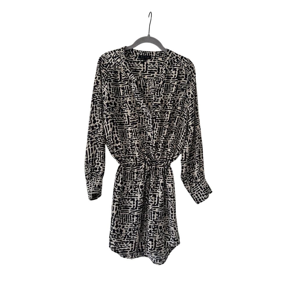 GLAM Women’s Black White Abstract Print Shirt Dress Size Small Tie Waist Mini - Picture 2 of 11